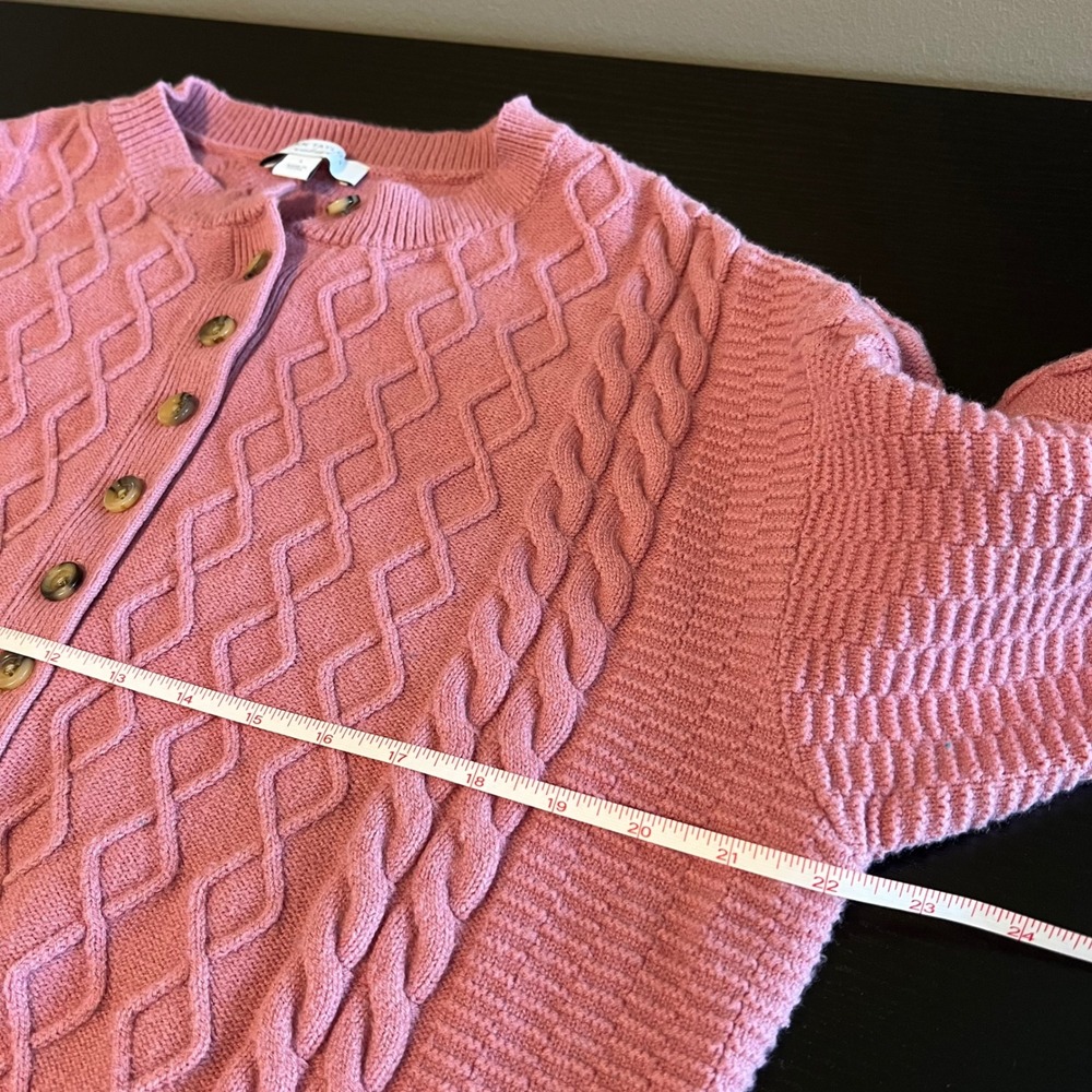 Ann Taylor Weekend Pink Cable Knit Henley Sweater Women's Large Button Up - Picture 10 of 11
